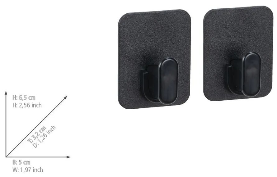 Set di ganci senza foratura neri in plastica 2 pz Parma – Allstar