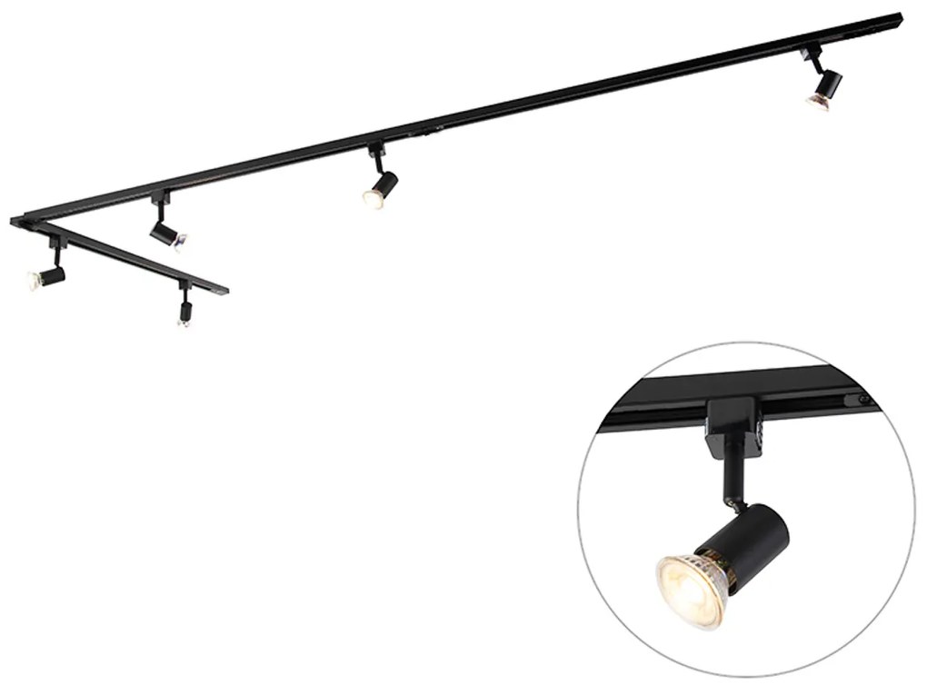 Sistema a binario moderno con 5 faretti monofase nero - Jeany