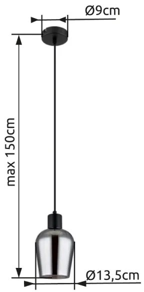 Globo 15627 - Lampadario a sospensione con filo RYAN 1xE27/40W/230V diametro 13,5 cm nero