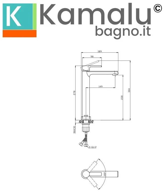 Kamalu - miscelatore lavabo alto monocomando finitura lucida | kam-t1000