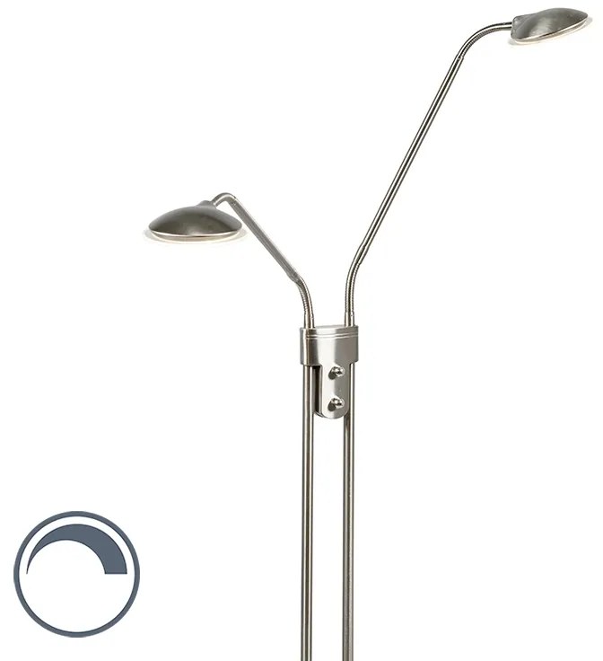 Lampada da terra moderna in acciaio con lampada da lettura con LED integrato - Eva