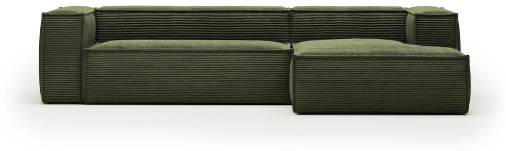 Kave Home - Divano Blok 3 posti chaise longue destra in velluto a coste spesse verde 300 cm