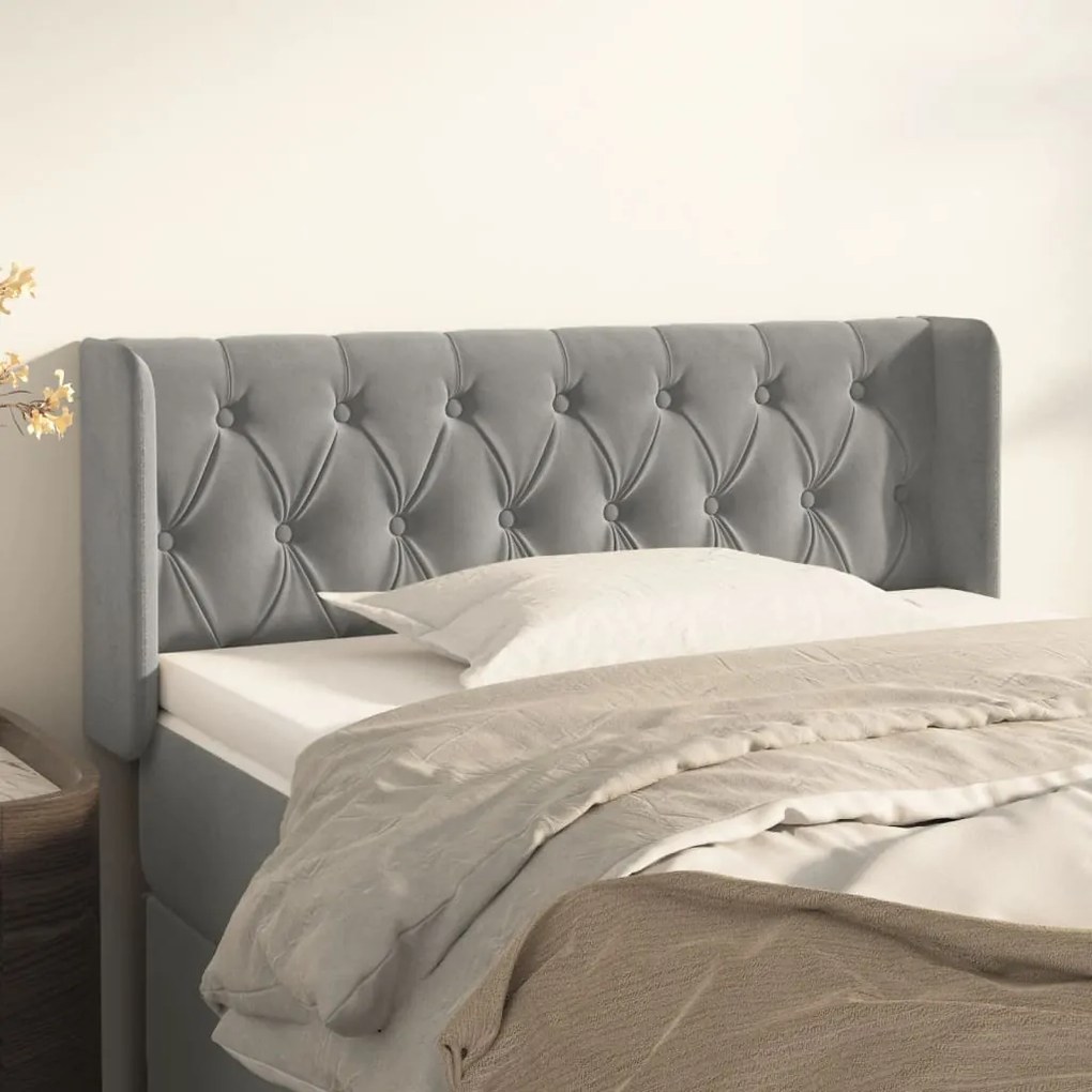 Testiera Ad Orecchio Grigio Chiaro 103x16x78/88 Cm İn Velluto /