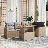 Set Divano da Giardino 6 pz con Cuscini Beige in Polyrattan 3271304