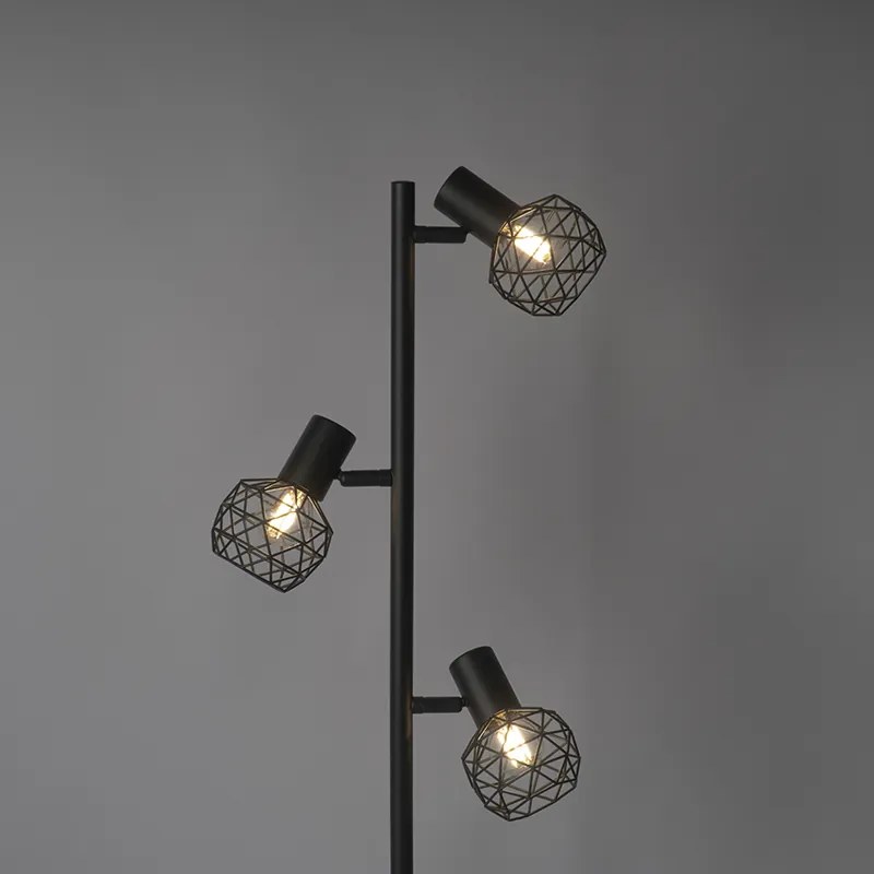 Lampada da terra di design nera 3 luci orientabile - Mesh