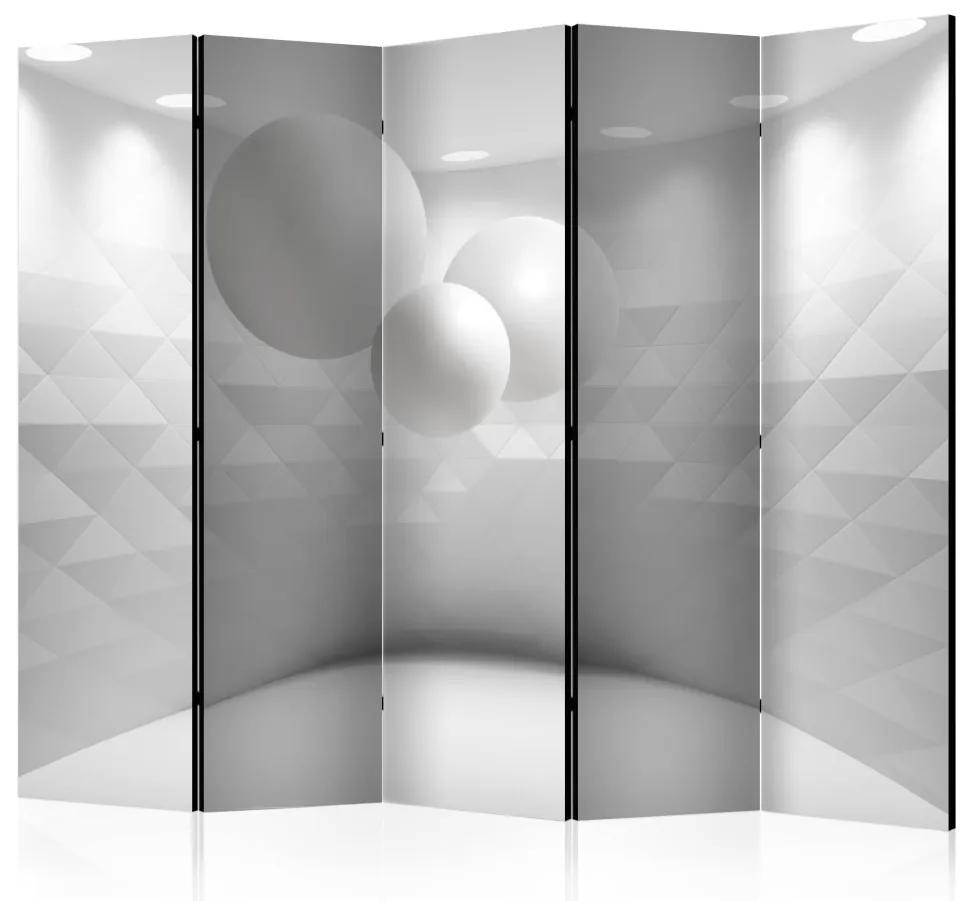 Paravento Stanza geometrica II (5-parti) - spazio bianco con illusione 3D