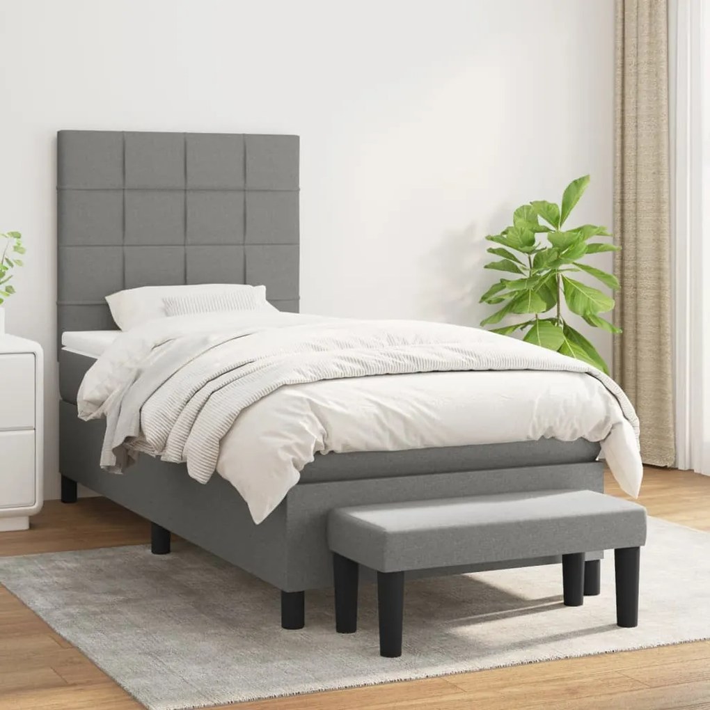 Giroletto A Molle Con Materasso Grigio Scuro 90x200 Cm Tessuto /