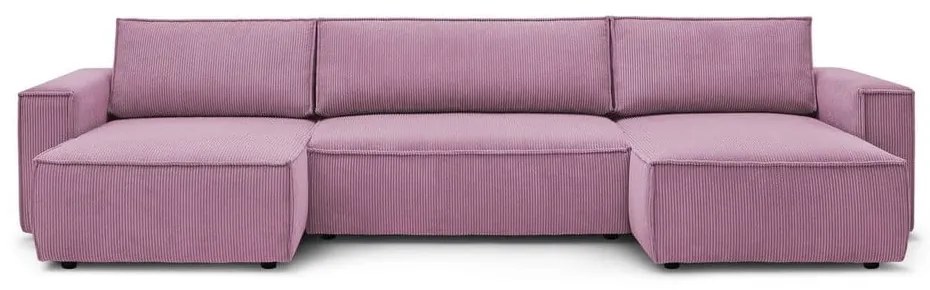Divano letto angolare a "U" in velluto a coste rosa Nihad - Bobochic Paris