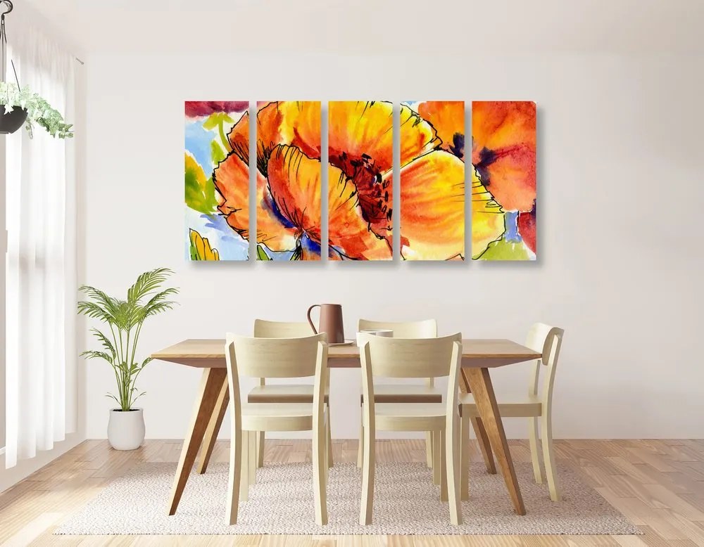 Quadri 5 pezzi – Bouquet di fiori di papavero