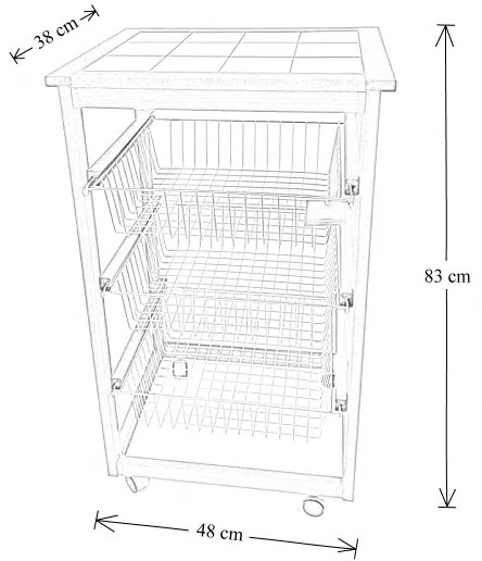 Carrello da cucina portafrutta con 3 cestelli senza base NATURALE