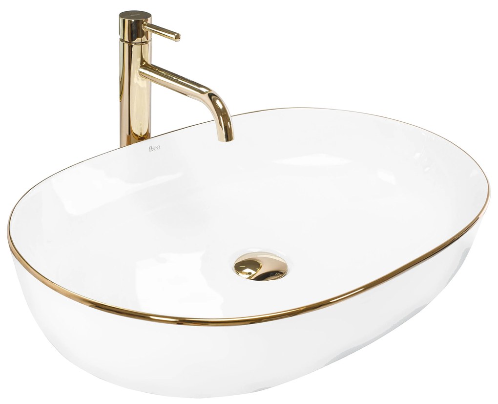 Lavabo da appoggio in ceramica Rea CLEO White Gold Edge