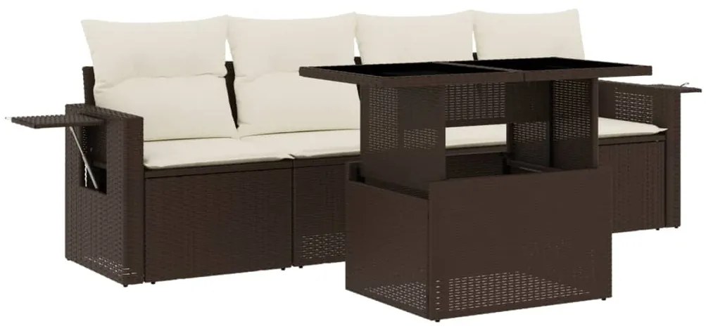 Set divano da giardino 5 pz con cuscini marrone in polyrattan