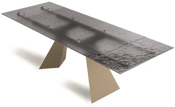 Tavolo allungabile 240 cm WATERS base in metallo Beige e piano in vetro Fumč