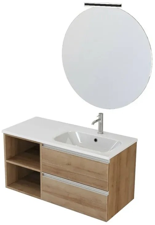 Mobile bagno sospeso 100 cm Master rovere con lavandino e specchio