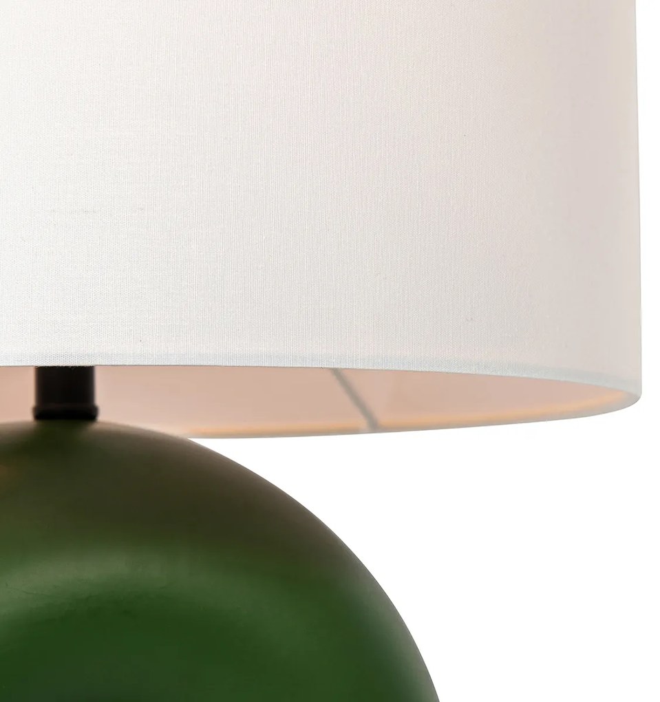 Lampada da tavolo scandinava verde con paralume in lino bianco - Lotti