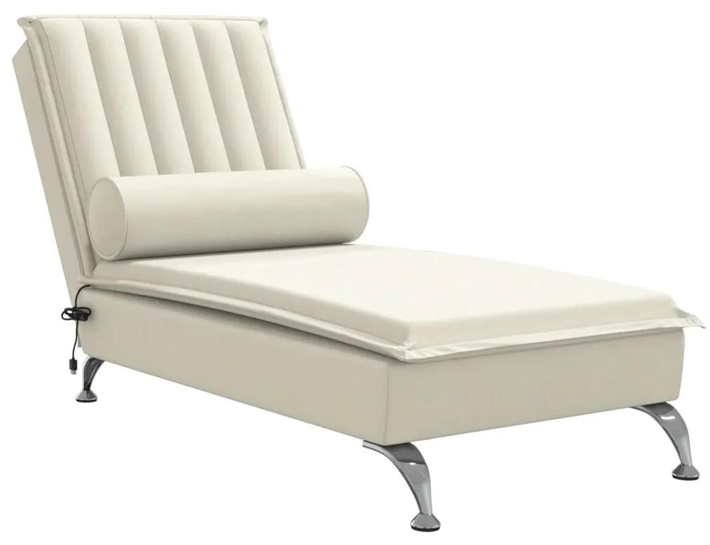 Chaise longue massaggi con cuscino a rullo crema in velluto