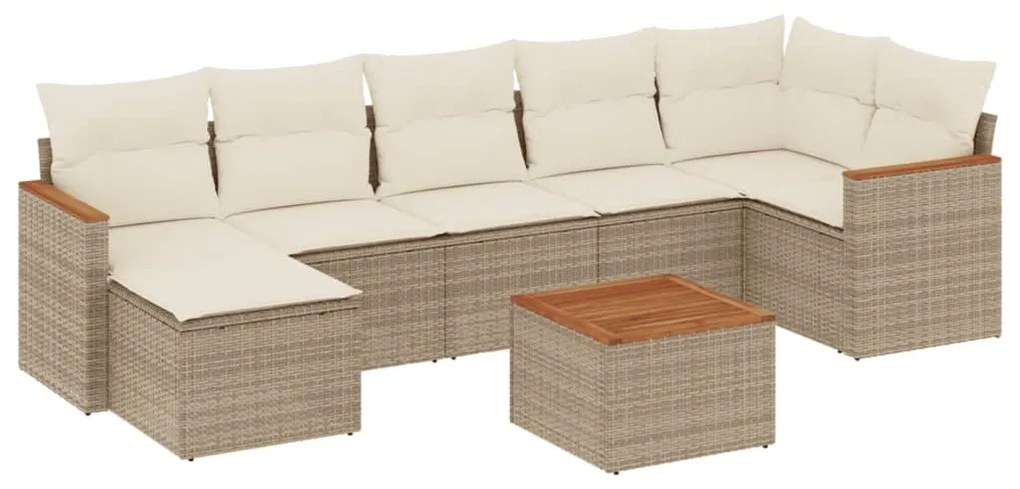 Set divano da giardino 8 pz con cuscini beige in polyrattan