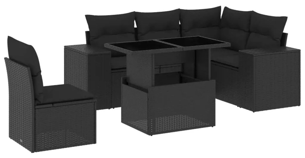 Set divano da giardino 6 pz con cuscini nero in polyrattan