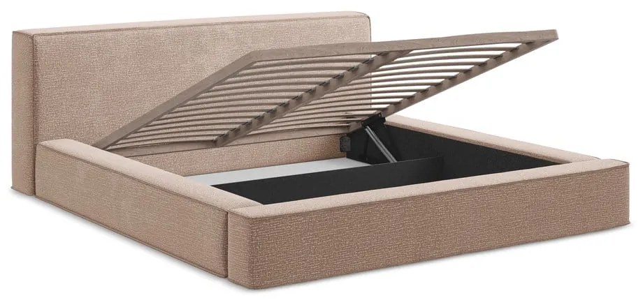 Letto matrimoniale imbottito rosa chiaro con contenitore e rete inclusi 140x200 cm Noho – Makamii