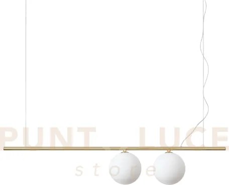 Perline sospensione lineare ottone con vetri bianchi 2 luci attacco g9