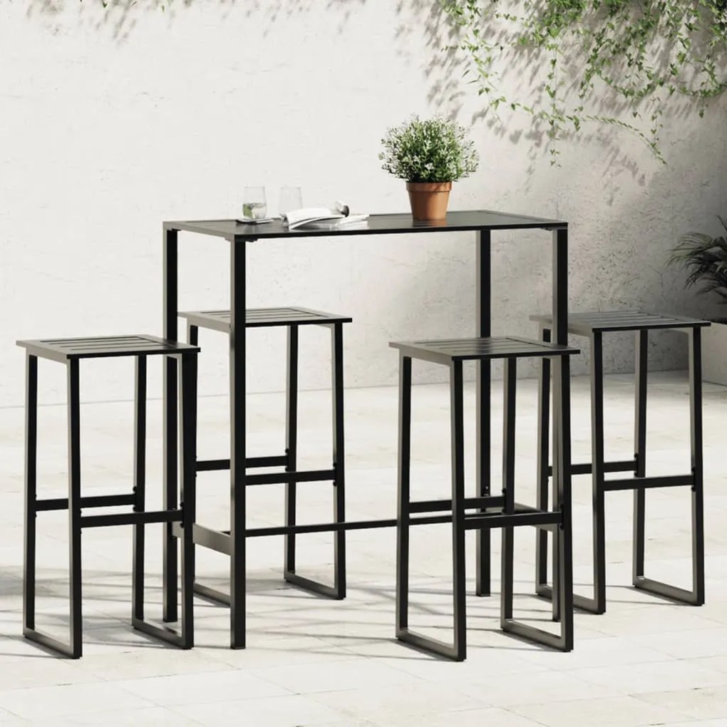 Set Bar Da Giardino 5pz Nero İn Acciaio Verniciato A Polvere /