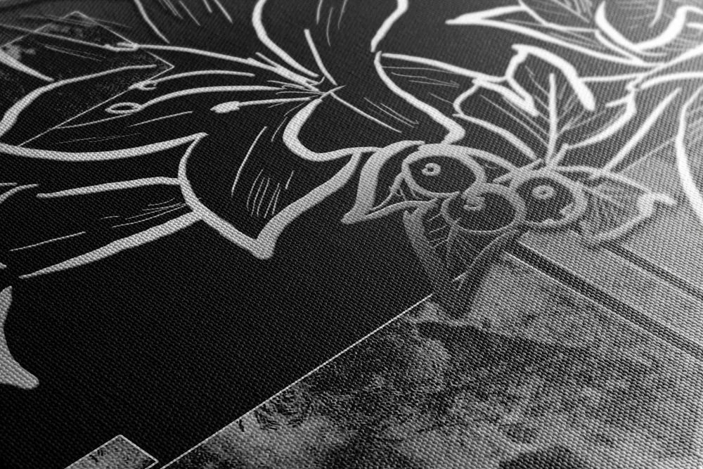 Quadro su tela – Illustrazione floreale in bianco e nero