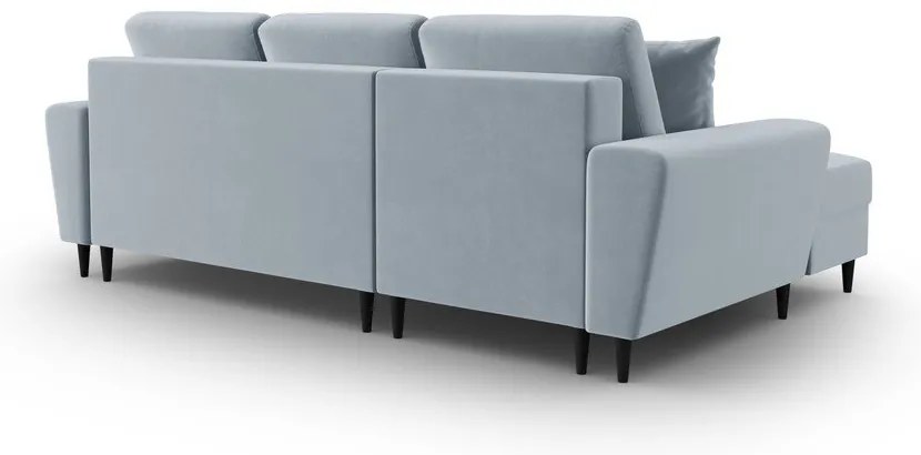 Divano angolare azzurro allungabile e con contenitore (con penisola a sinistra/con chaise lounge) con rivestimento in velluto Kyoto – Cosmopolitan Design