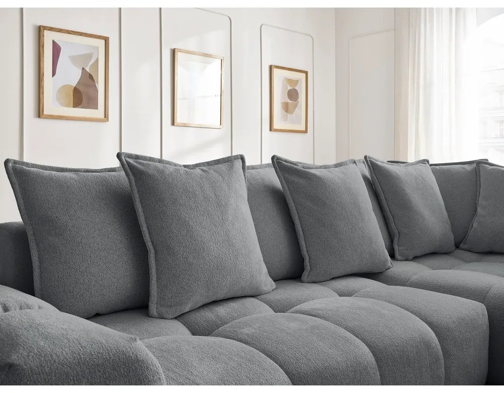 Divano angolare grigio scuro allungabile e con contenitore (penisola a destra/a L) con rivestimento in ciniglia Everest – Bobochic Paris