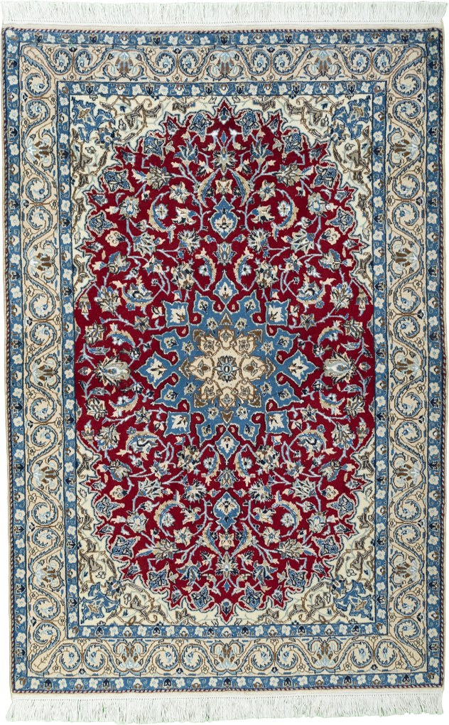 Nain Tappeto 140 x 200 Rosso (Iran) Annodato A Mano