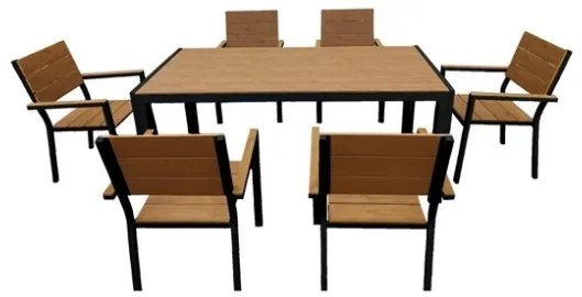 Set Da Pranzo Tavolo Con 6 Sedie In Alluminio Antracite Effetto Legno Teak