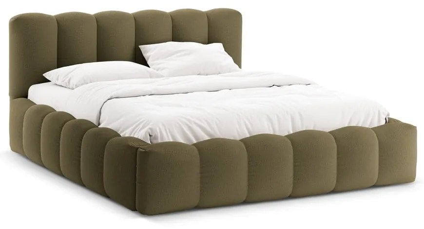 Letto matrimoniale imbottito verde con contenitore con rete inclusa 200x200 cm Lupine – Micadoni