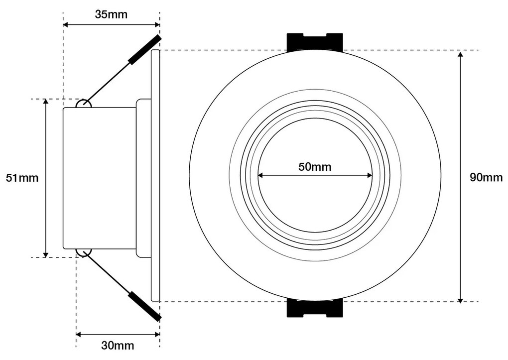 Faretto da Incasso Fisso Bianco in Policarbonato Foro Ø55-75mm