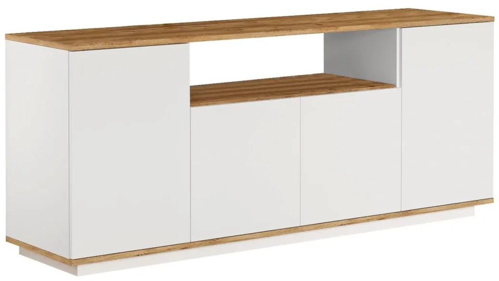 Credenza con 4 ante e 1 ripiano Naturale chiaro e Bianco - LOTULA