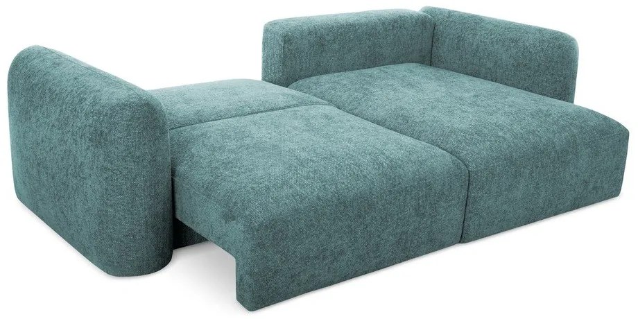 Divano angolare blu allungabile/con contenitore (con penisola a destra/con chaise lounge) con rivestimento in ciniglia Mele – Makamii