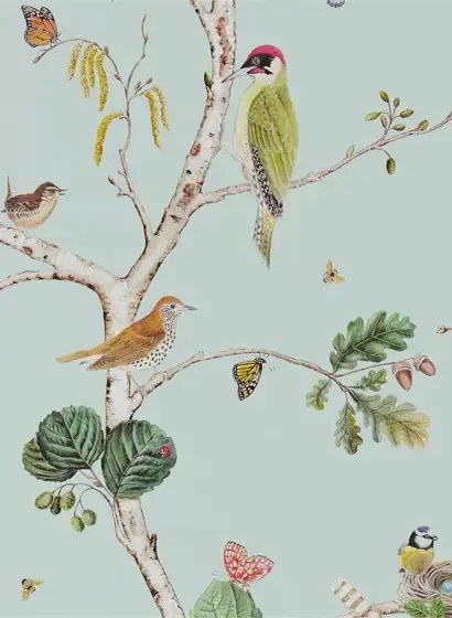 Tapete Woodland Chorus von Sanderson - Sky Blue/ Multi