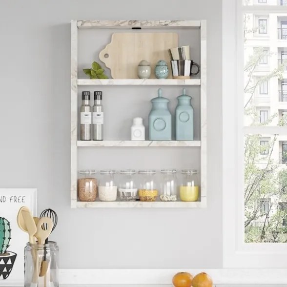 Mensola A Parete Cubo 43x9x60H 3 Ripiani Effetto Marmo