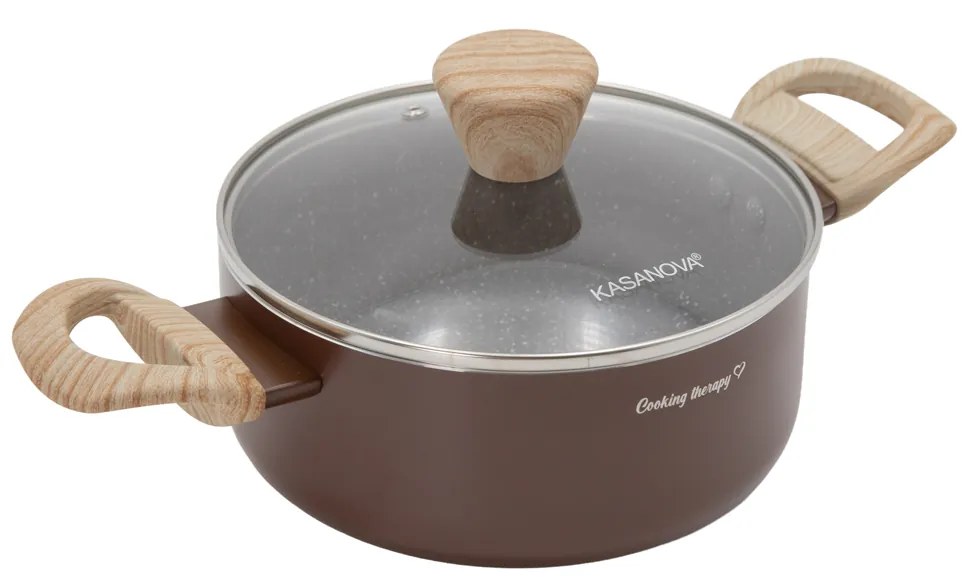 Casseruola 18 cm marrone scritta Cooking Therapy con coperchio