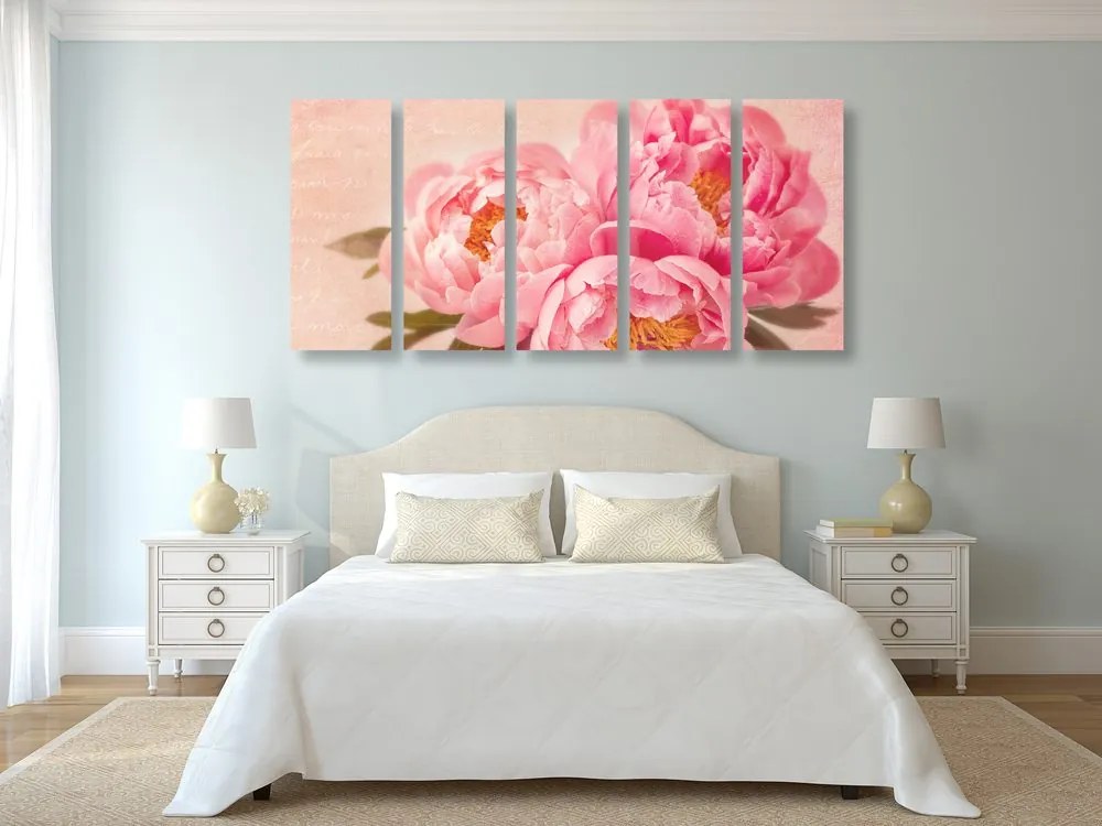 Quadri 5 pezzi – Peonia delicata