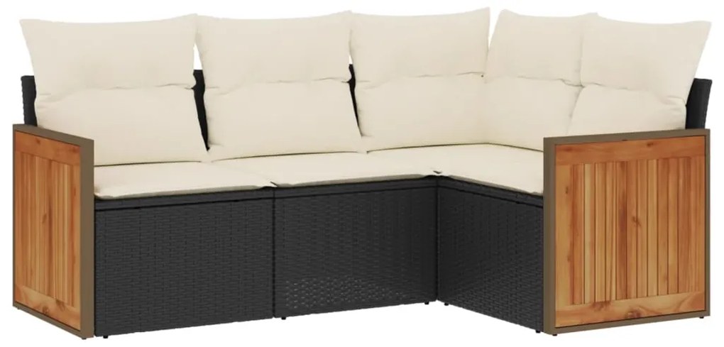 Set Divani da Giardino 4 pz con Cuscini Nero in Polyrattan