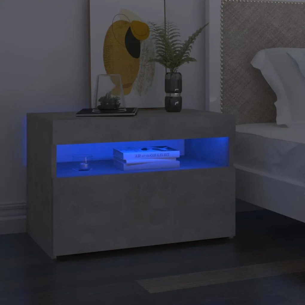 Comodini Con Luci Led 2 Pz Grigio Cemento 60x35x40 Cm /