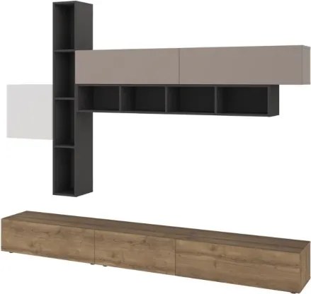 Parete Attrezzata Salotto 275 Cm Con Pensili E Vani Fashion Bianco Moka E Antracite