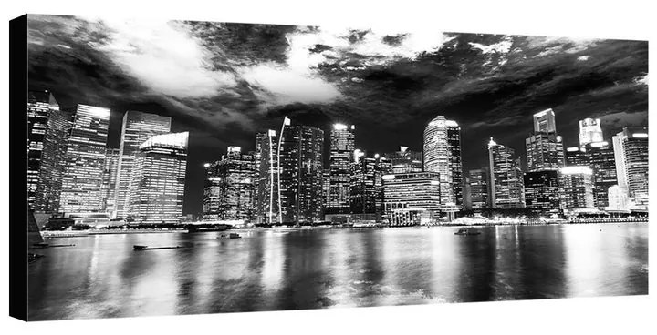 Stampa su tela Skyline by night b&w, multicolore 190 x 90 cm