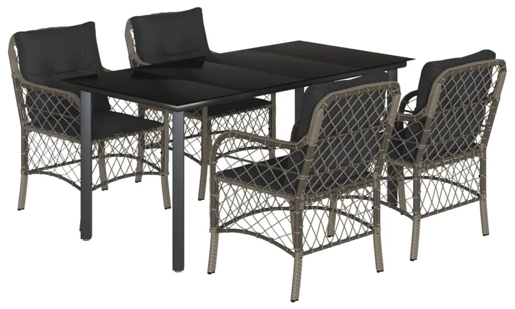 Set da pranzo da giardino 5 pz con cuscini in polyrattan grigio