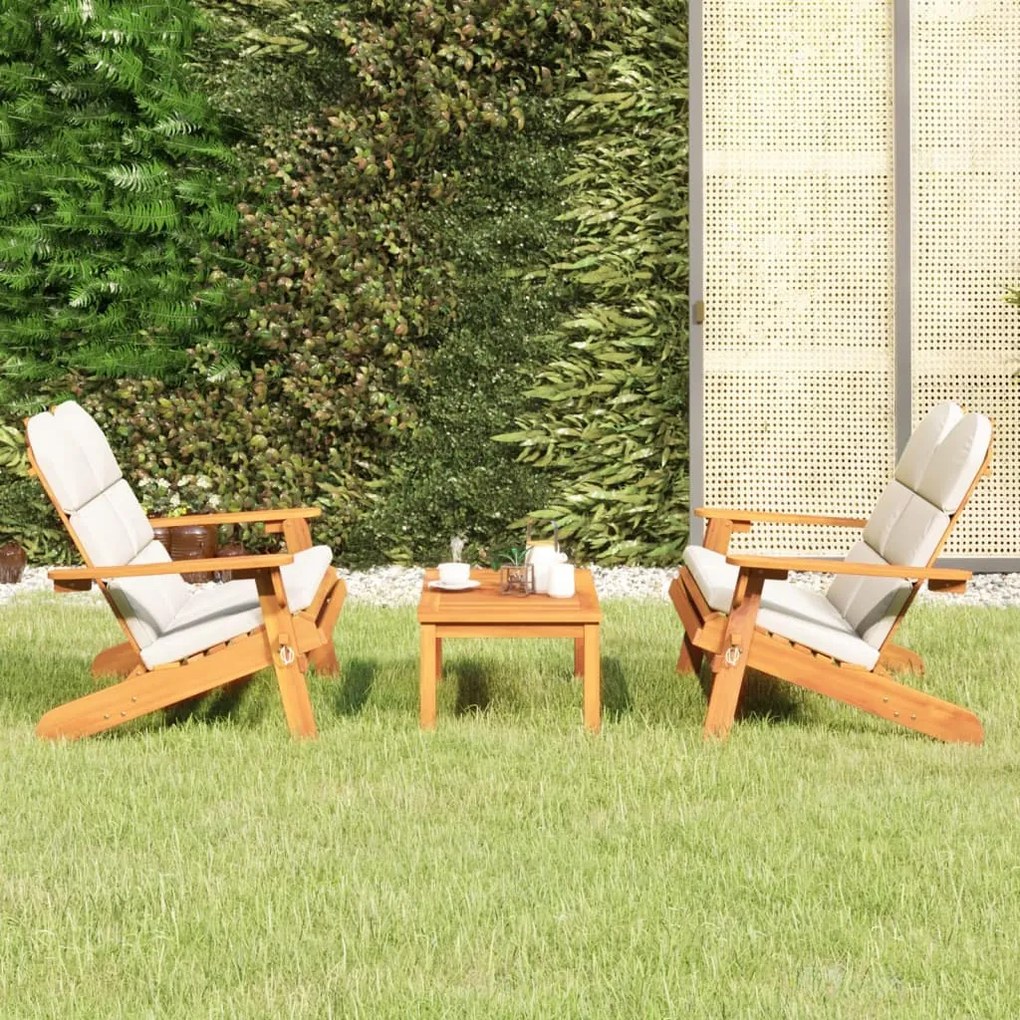 Set salotto da giardino adirondack 3pz legno massello di acacia