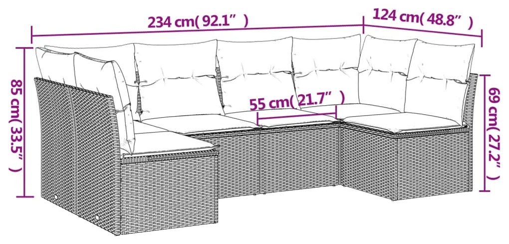 Set Divano da Giardino 6 pz con Cuscini Beige in Polyrattan