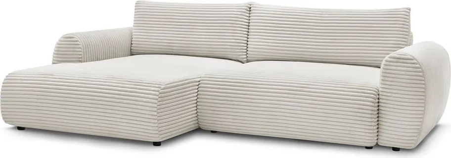 Divano angolare color crema allungabile (con penisola a sinistra) con rivestimento in velluto a coste Lucien – Bobochic Paris