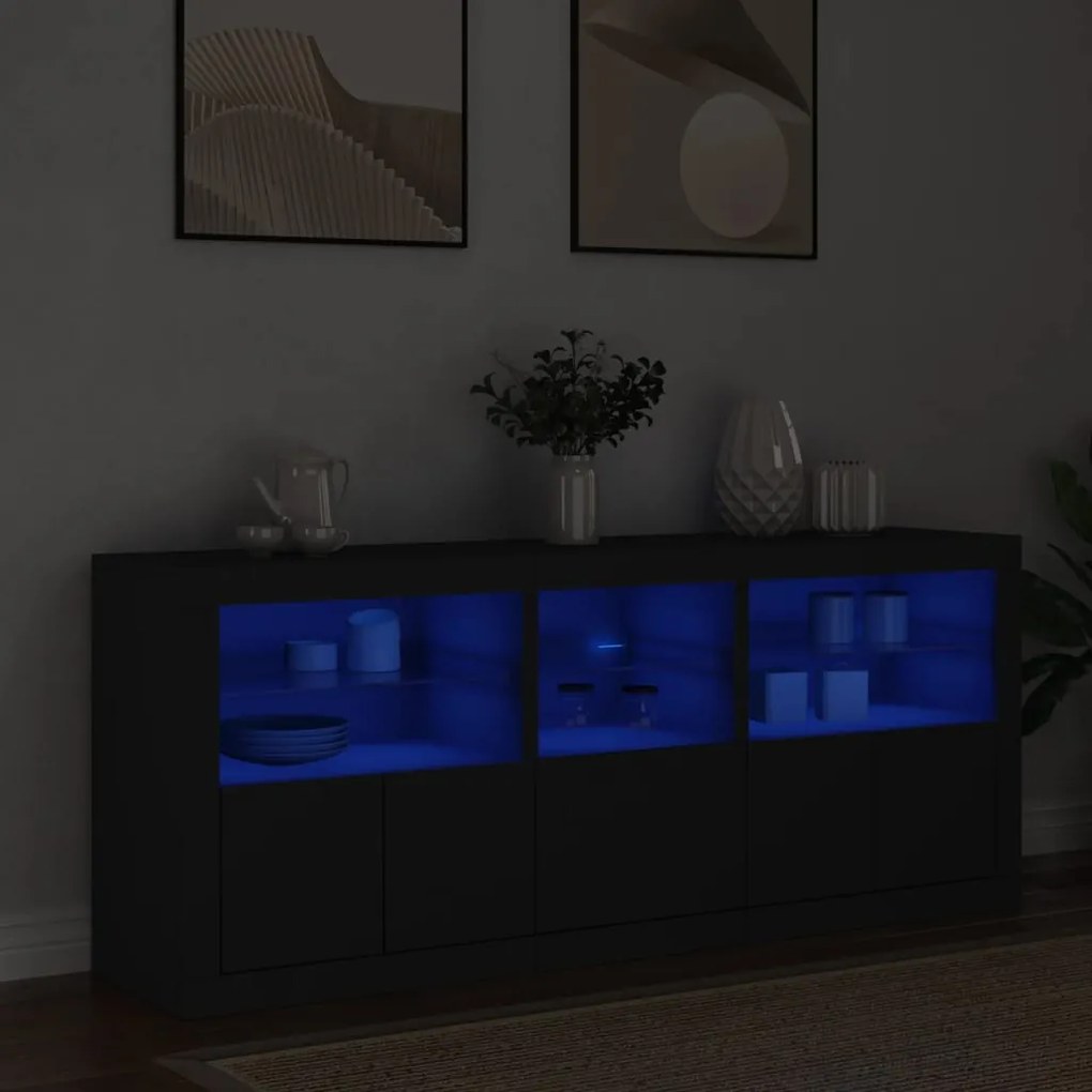 Credenza Con Luci Led Nera 162x37x67 Cm /
