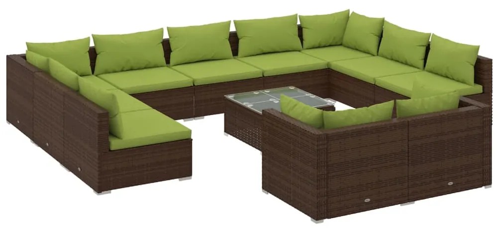 Set Divani da Giardino 12 pz con Cuscini Marrone in Polyrattan