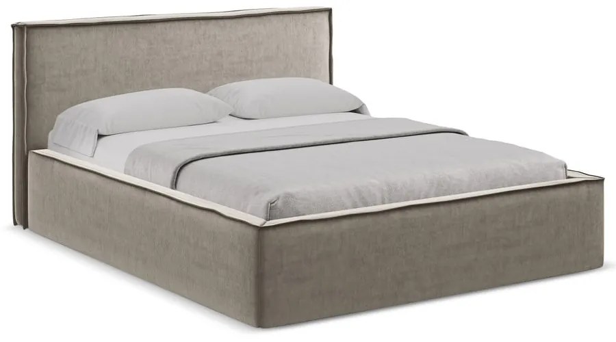 Letto matrimoniale imbottito tortora con contenitore con griglia 180x200 cm Anani - Makamii