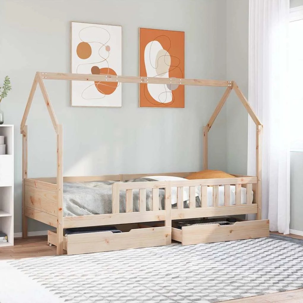 Giroletto Bambini Con Cassetti 80x200 Cm Legno Massello Di Pino /